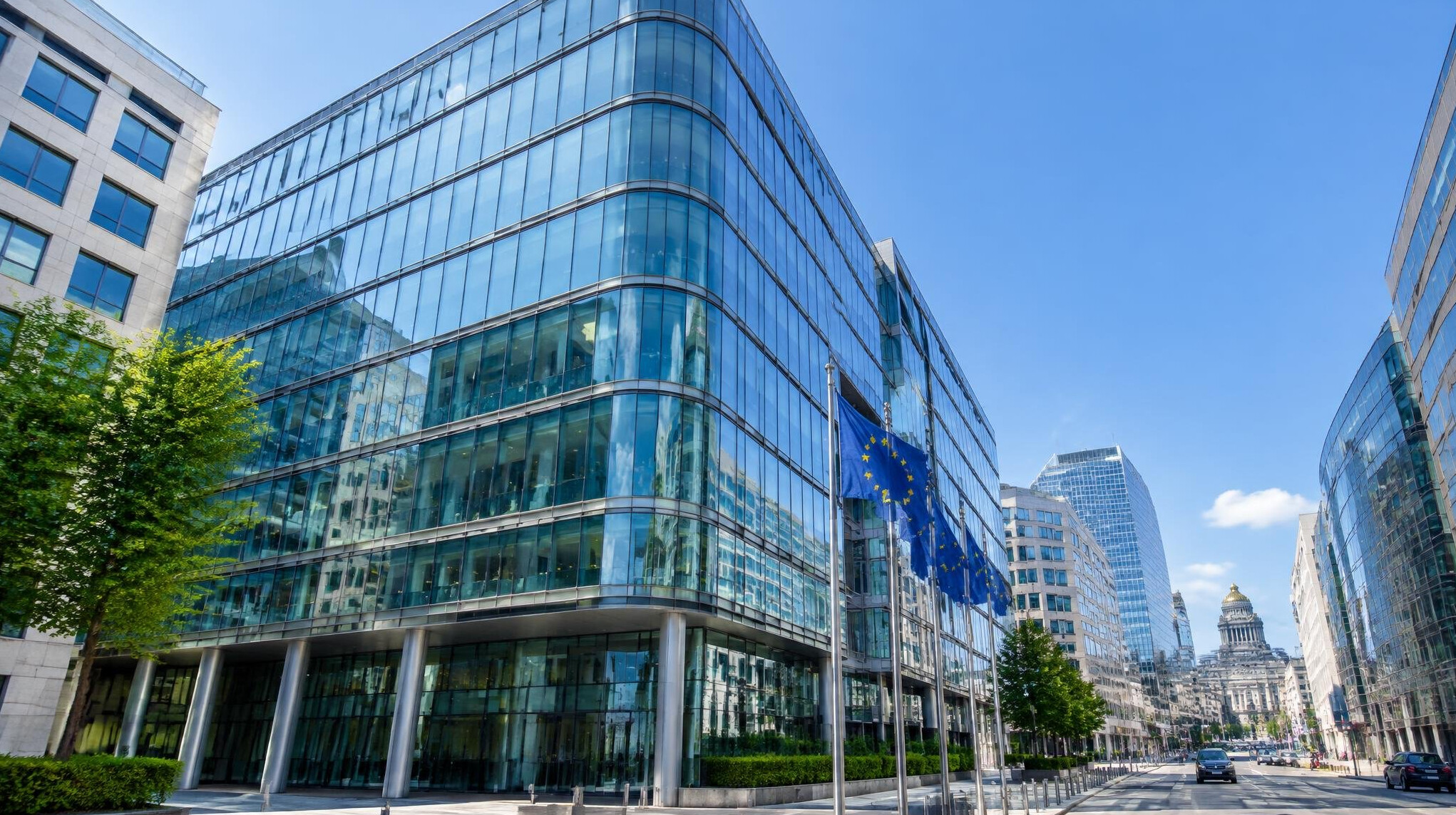 Glass facade of a modern office building in a European city